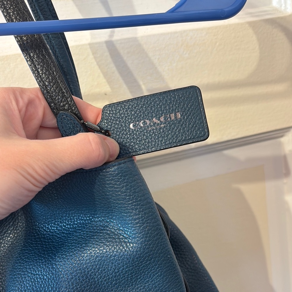 Coach Teal Leather Shoulder Tote - Picture 4 of 9